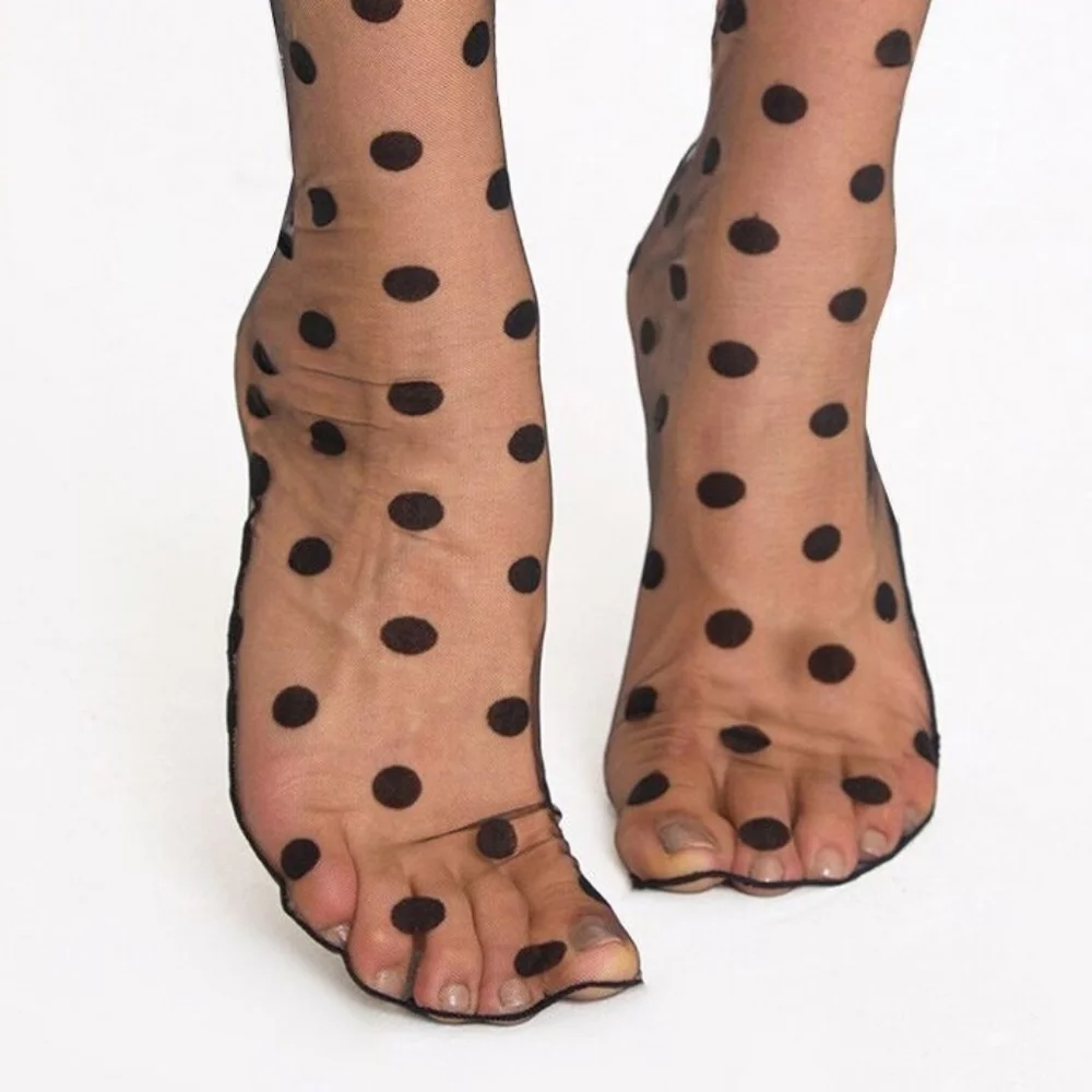 Black Dots Sheer Socks Tulle Mesh Sexy Slouch Stocking